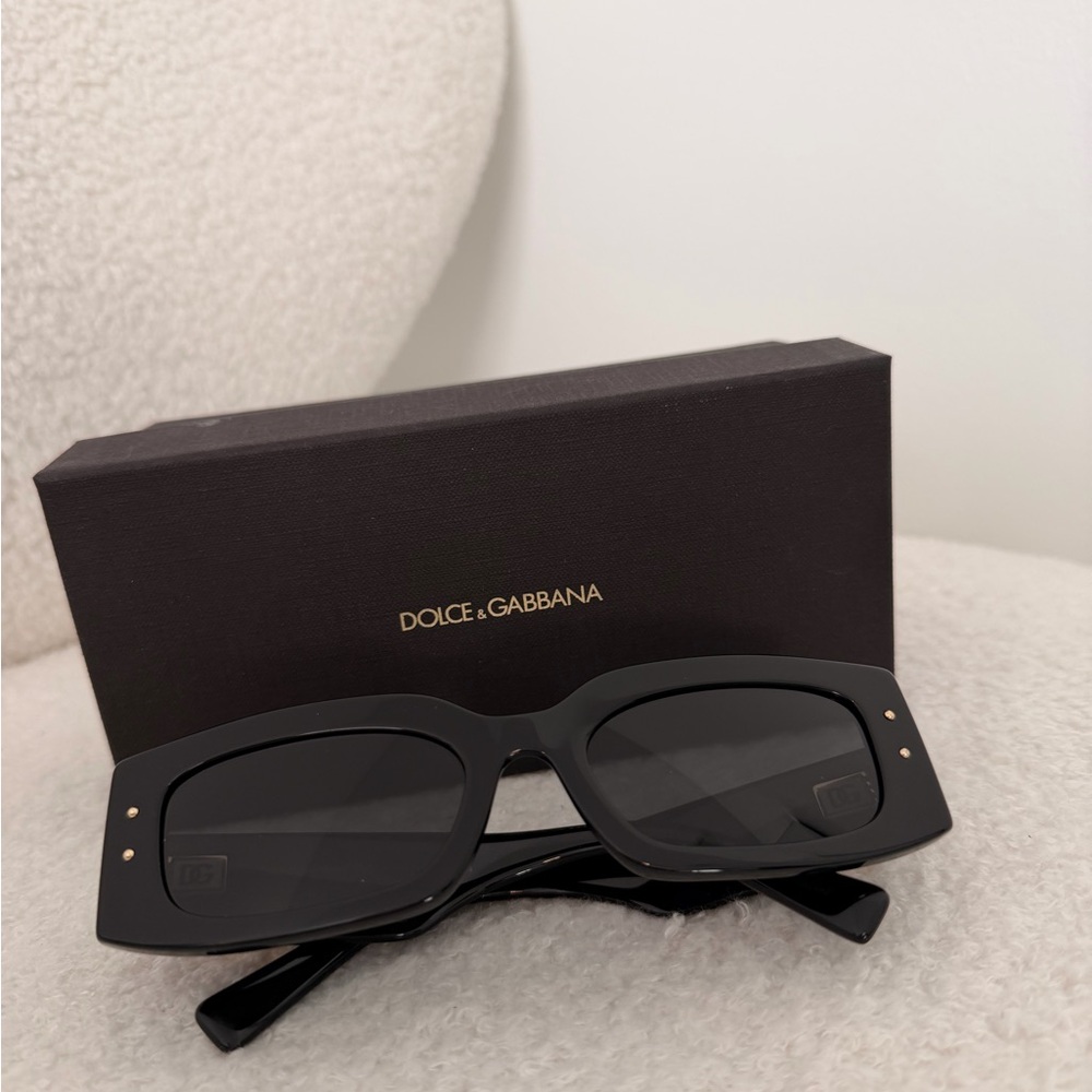 Dolce & Gabbana Black Rectangular Women's Sunglasses with Gold Accents
